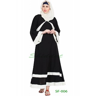 A-line casual abaya- Black with white stripe